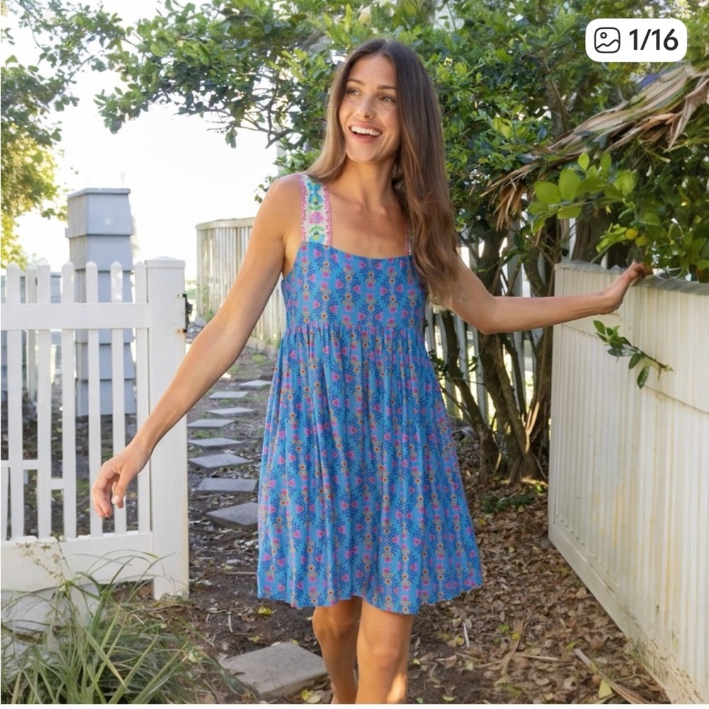 NATURAL LIFE Tricia Mini Dress Blue Medallion Diamond Vine XL NWT